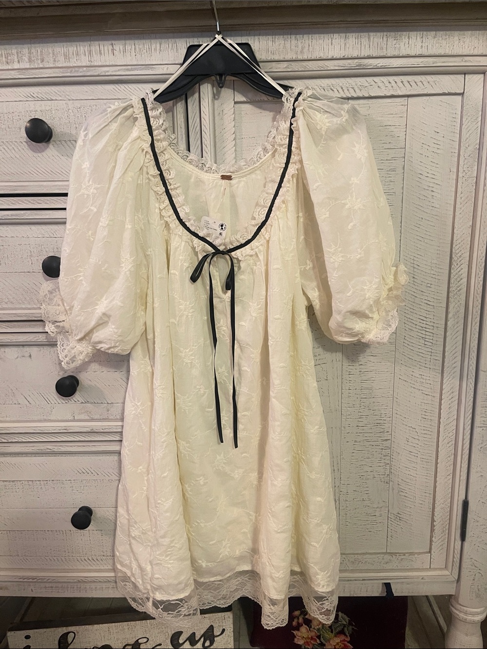 Free People Cream Mini Dress with Black Trim
